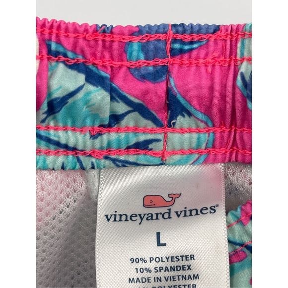 Vineyard Vines Swim Trunks Shorts Men Size Large Pink Blue Floral Drawstring - Picture 8 of 14
